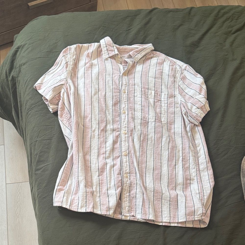 American Eagle Outfitters Pink and White Striped Shirt Large